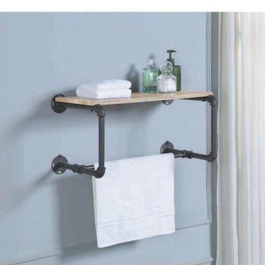 Home Decor * | Coupon Simple Relax Metal Frame Wall Shelf In Oak And Sandy Gray