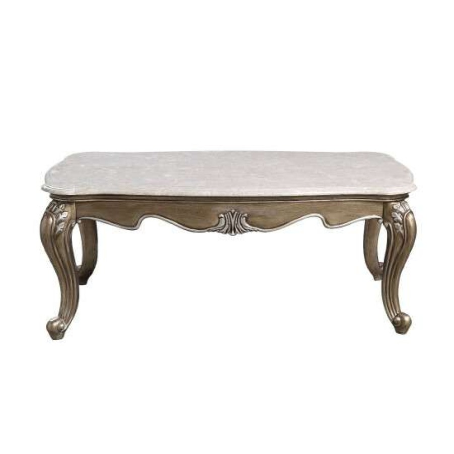 Furniture * | Coupon Simple Relax Rectangular Marble Coffee Table In Antique Bronze Finish