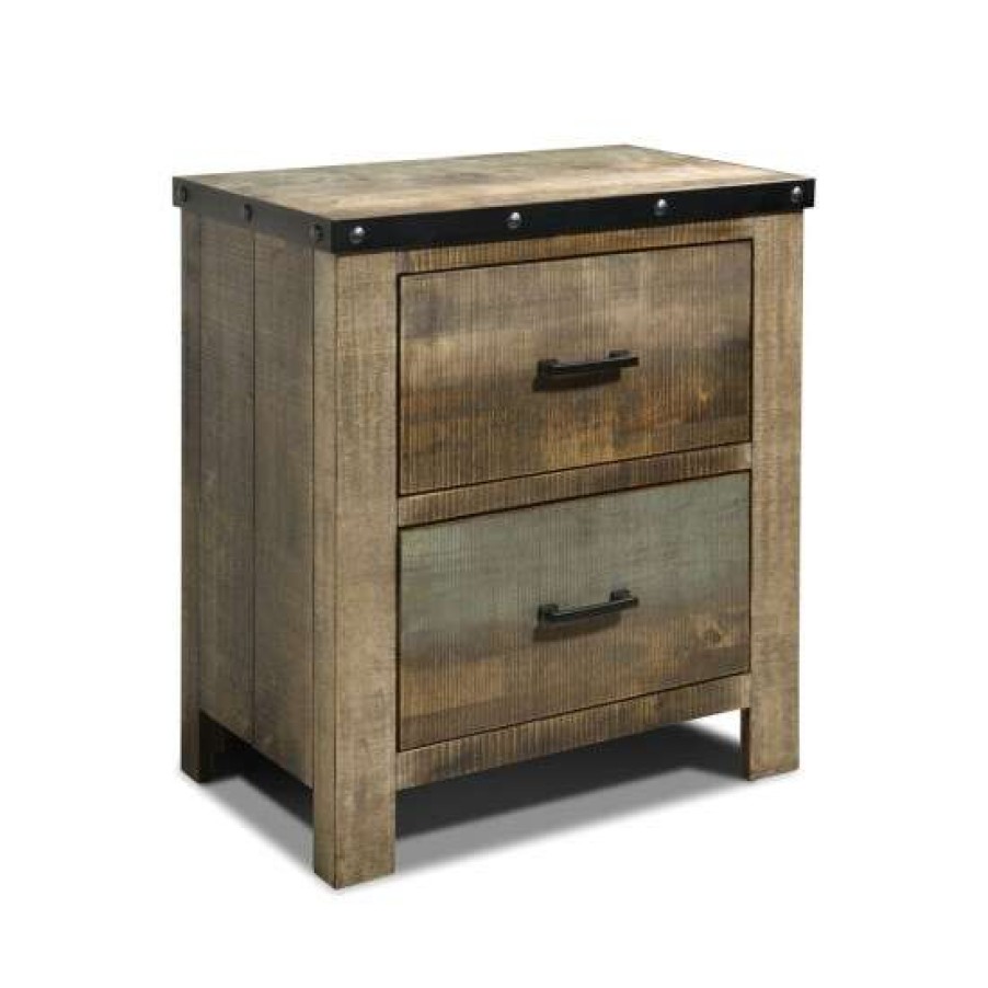 Furniture * | Deals Simple Relax 2 Drawers Rustic Nightstand In Antique Multi-Color