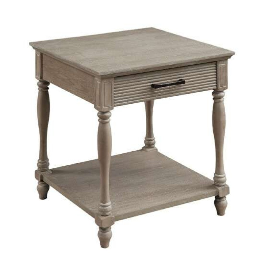 Furniture * | Deals Simple Relax One Drawer Wooden End Table In Weathered Oak Finish