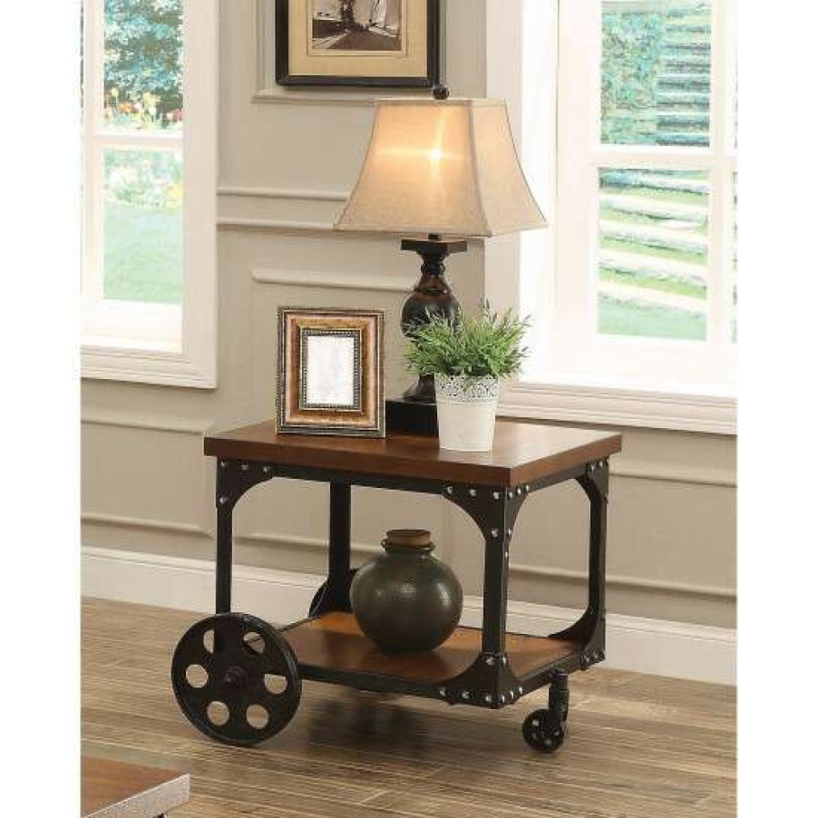 Furniture * | Best Pirce Simple Relax Wood End Table With Casters, Rustic Brown