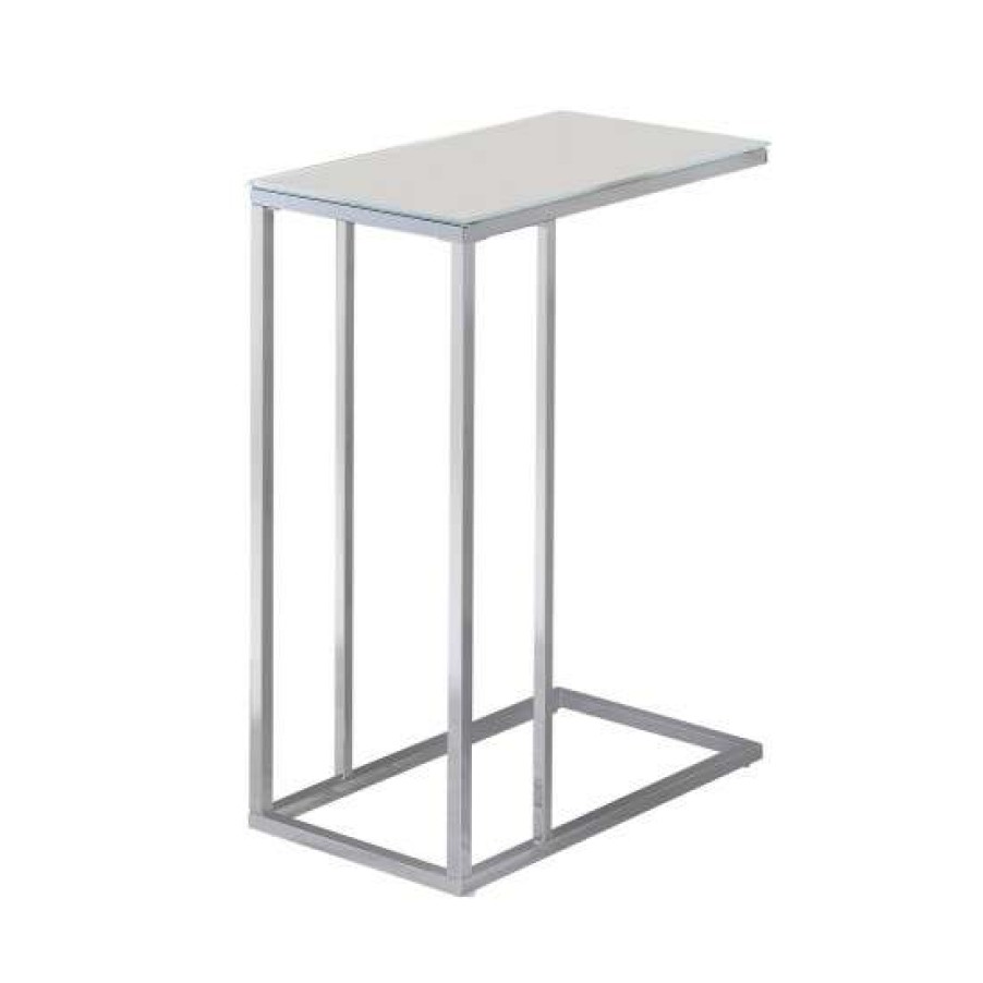 Furniture * | Coupon Simple Relax Glass Top Accent Table, Chrome And White