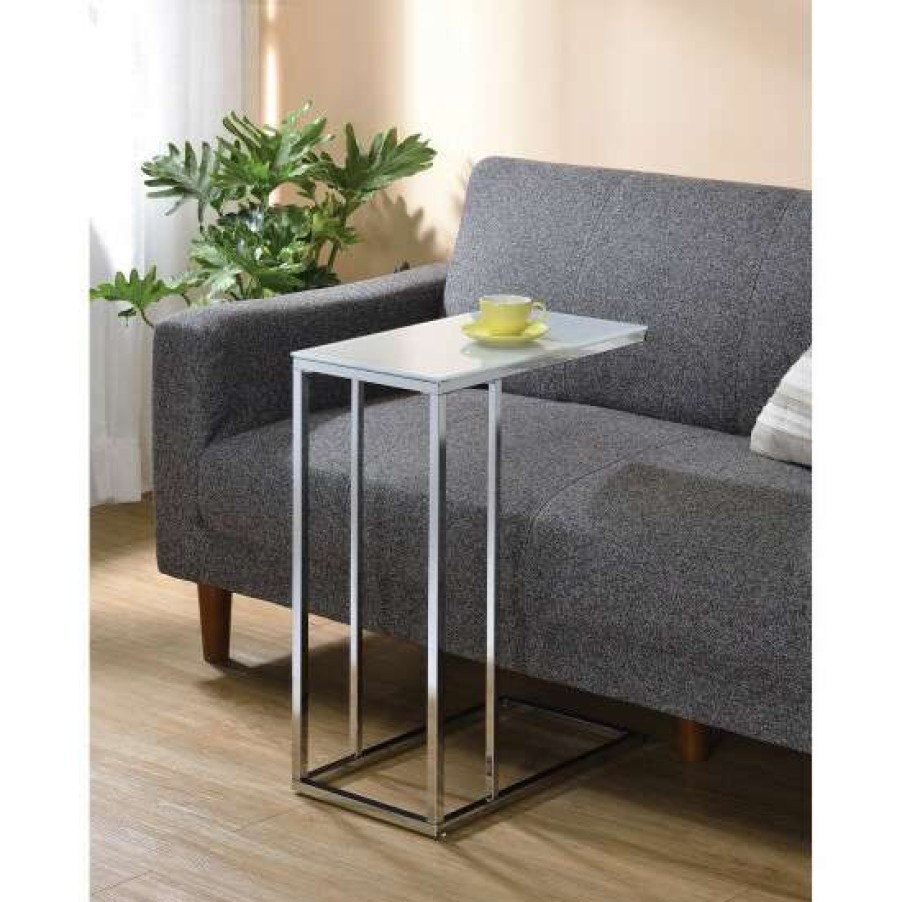 Furniture * | Coupon Simple Relax Glass Top Accent Table, Chrome And White