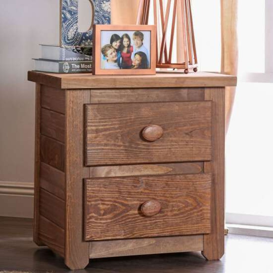 Furniture * | Discount Simple Relax Rustic Wooden Nightstand With 2 Drawers In Mahogany