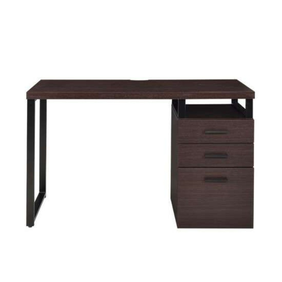 Furniture * | New Simple Relax 3 Drawers Wood Writing Desk In Dark Oak